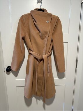 Michael Kors Camel Belted Wool-Blend Wrap Coat